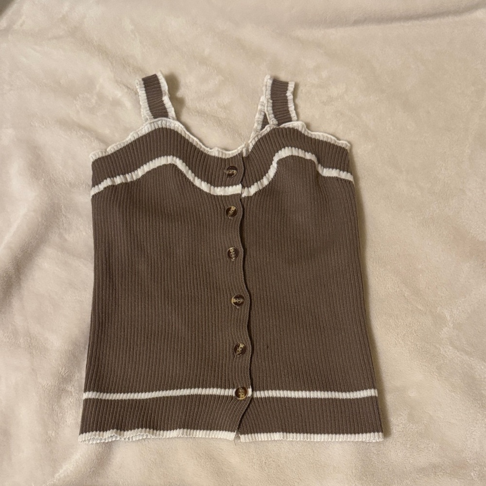 Brown and White Tank Top from Korea ORAE